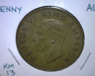 1942 Zealand Penny Coin,  Au,  Km 13 photo
