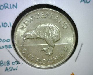 1942 Zealand Florin Coin,  Au,  Km 10.  1,  Silver photo