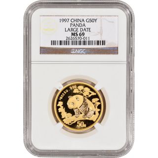 1997 China Gold Panda (1/2 Oz) 50 Yuan (large Date) - Ngc Ms69 photo