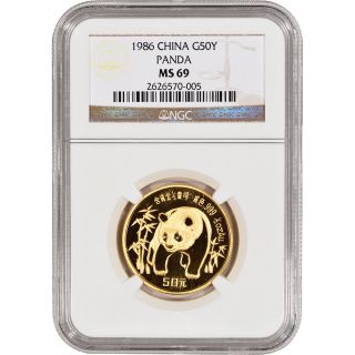 1986 China Gold Panda (1/2 Oz) 50 Yuan - Ngc Ms69 photo