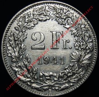 Switzerland 2 Francs 1941 B Helvetia Swedish Silver Coin Km 21 photo