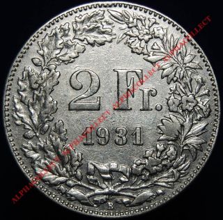 Switzerland 2 Francs 1931 B Helvetia Swedish Silver Coin Km 21 photo