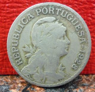 Early Date 1928 Portugal 1 Escudo With Liberty Head Km 578 photo