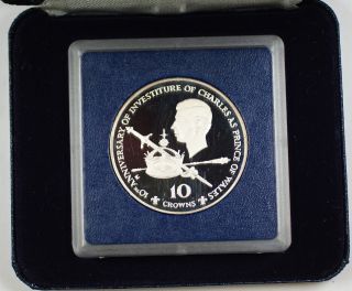 1979 Turks And Caicos 10 Crown Silver Coin 10th Ann.  Investiture Prince Charles photo