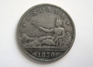 2 Pesetas Silver Coin Spain 1870.  EspaÑa.  Estate Find photo