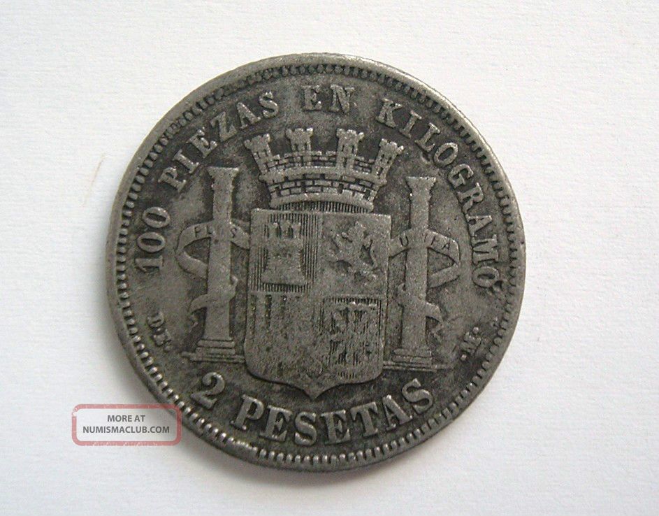 2 Pesetas Silver Coin Spain 1870. EspaÑa. Estate Find