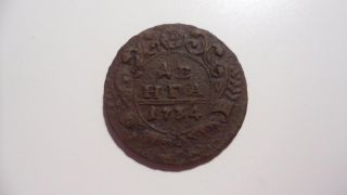 1734 Denga (1/2 Kopek) Old Russian Empire Copper Coin Anna Ivanovna photo