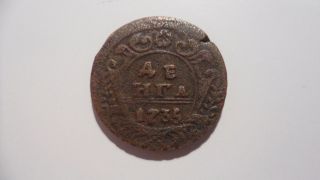 1735 Denga (1/2 Kopek) Old Russian Empire Copper Coin Anna Ivanovna photo