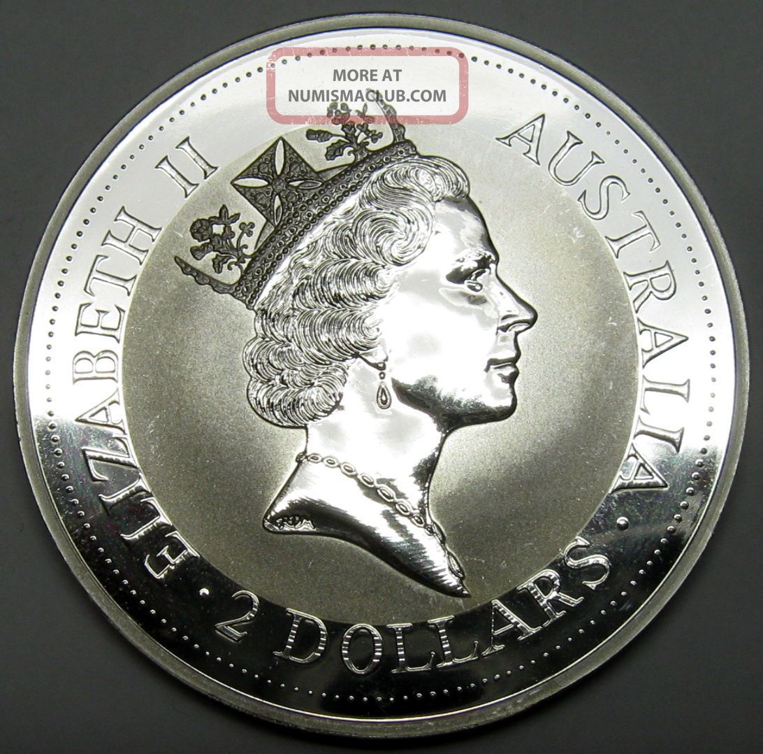 1992 Australia Kookaburra 2 Oz.  999 Fine Silver Coin 2 Dollars Unc Cased Australia photo