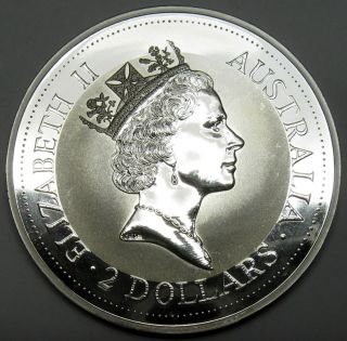 1992 Australia Kookaburra 2 Oz.  999 Fine Silver Coin 2 Dollars Unc Cased photo