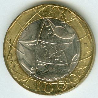 Coin Italy 1000 Lire Bimetalic European Map 1997+10 Lire 1976 photo