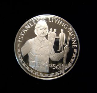 Cook Islands 1988 $50 Dollars Coin.  925 Silver Proof Stanley & Livingstone photo