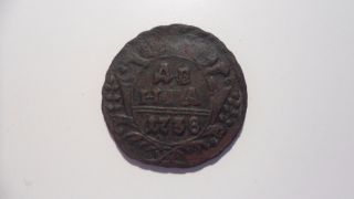 1738 Denga (1/2 Kopek) Old Russian Empire Coin Anna Ivanovna photo
