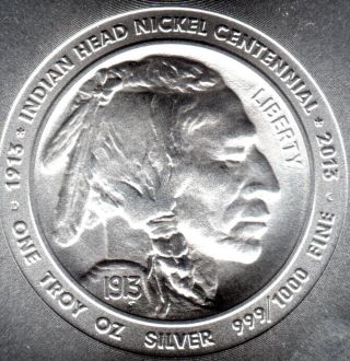 Daniel Carr 2013 Indian Head Nickel Centennial 1oz Silver.  999 Buffalo Nickel photo