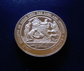 Religion Genesis Noah Builds Alter Offers Sacrifice Medallic Bible Bronze Medal photo