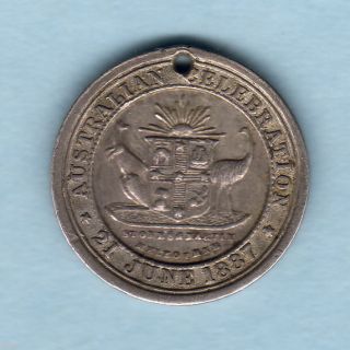 Australian Celebration.  1887 Victoria ' S Jubilee Medallion.  Silver,  22mm. .  Gvf photo