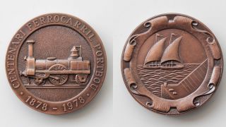 Trains & Railroads Large Bronze Medal Barcelona - Portbou 1878 - 1978 Rare photo