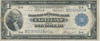 1918 $1 Nat ' L Currency Fed.  Reserve Bank Of Cleveland Note Circulated photo