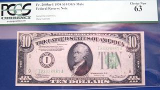1934 $10 Federal Reserve Note.  Dgs.  Fr - 2004 - I Pcgs63 photo
