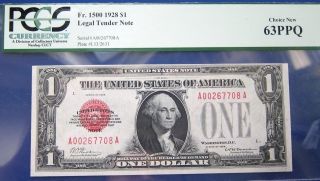 1928 $1 Legal Tender Note Red Seal.  Fr - 1500 Pcgs - 63ppq photo