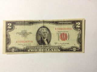 1953 B United States Note Red Seal $2.  Off Center photo