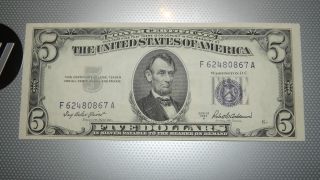 1953 - A $5 Silver Certificate - Gem Crisp Uncirculated - photo