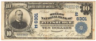 1902 $10 The Mellon National Bank Of Pittsburg 6301 Currency Bill Pennsylvania photo