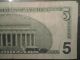 1999 - 5 - Doller;fed.  Res.  Star Note Low /ser.  Off Center Blc.  Cut Bill Small Size Notes photo 2