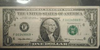 1999 1 Doller Bill Fed.  Res.  Star Note.  /low Ser.  Cir.  Bill photo