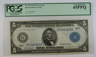 1914 $5 Five Dollar Frn Pcgs Xf - 45ppq St.  Louis Federal Reserve Note Fr.  874 photo