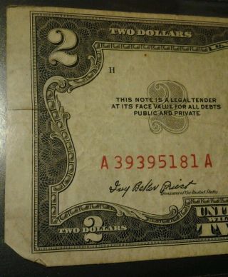 1953 / 2 - Doller Red Seal/ Note - Off Center.  - Cut Rare photo