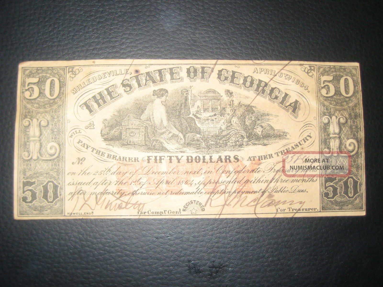 50.  00 Confederate States Of America April 6th 1864 Bill (georgia) Paper Money: US photo