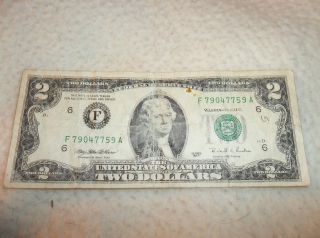 Vintage United States Of America Two Dollar Bill Green Seal Series 1995 photo