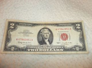 Vintage United States Of America Two Dollar Bill Red Seal Series 1963 photo