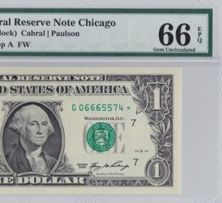 2006 $1 Chicago Star Note G06665574 Pmg.  66 Gem Unc.  Epq.  Extremely Rare Run 3 photo