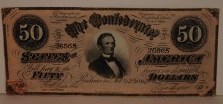 1864 $50 Confederate States Of America Jefferson Davis photo