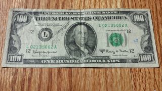 $100 Usa Frn Federal Reserve Note Series 1963a L02135002a photo