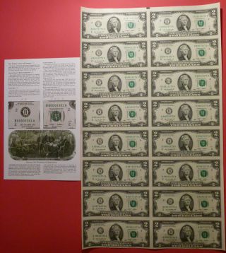Uncut Sheet 16 X $2 Us Dollar Note Uncirculated Legal Money Bill Usa Currency photo
