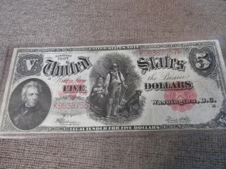 Large 1907 $5 Dollar Bill Pcblic Error??? Woodchopper photo