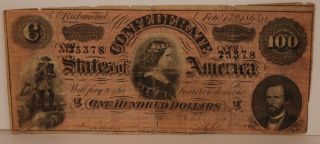T - 65 Lucy Pickens 1864 $100 Confederate Csa Currency photo