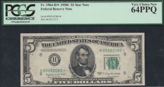 $5 1950c Frn==star==impossible==only 720,  000 Printed==pcgs Very Choice 64ppq photo