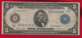 12 Series 1914 $5 Large Size Friedberg 870 In Vf Federal Reserve photo