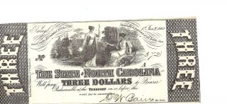 1863 State Of North Carolina Obsolete Civil War Era $3 Note Thin Paper Unc Rarer photo
