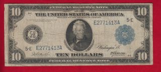 13 Series 1914 $10 Large Size Friedberg 920 In Vf Federal Reserve photo