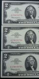 3 Sequential Consecutive 1963a $2 Dollar Bill Red Seal Crisp Uncirculated Gems Small Size Notes photo 4