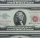 3 Sequential Consecutive 1963a $2 Dollar Bill Red Seal Crisp Uncirculated Gems Small Size Notes photo 5
