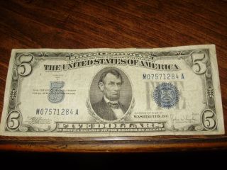 1934 - C $5.  00 U.  S.  Five Dollar Bill Blue Seal Silver Certificate - Old Money photo