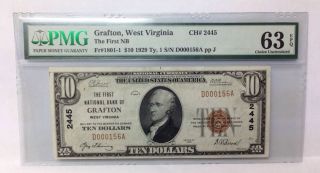 1929 $10 Grafton,  West Virginia 2445 - Pmg 63 Choice Uncirculated (epq) photo