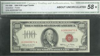 1966 $100 Legal Tender Red Seal S/n A 00608672 A photo