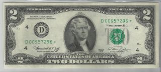 Star 1976 - Green Seal $2 Bill D District - Cleveland Bu - Unc Beauty photo